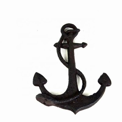 kualitas Decorative Anchor Shape Black Iron Coat Hooks Cast Iron Crafts pabrik