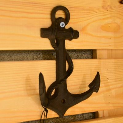 kualitas Decorative Anchor Shape Black Iron Coat Hooks Cast Iron Crafts pabrik