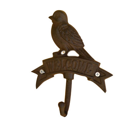 kualitas Antique Wall Mount Bird shape Black Iron Coat Hooks pabrik