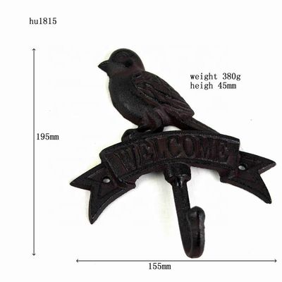 kualitas Antique Wall Mount Bird shape Black Iron Coat Hooks pabrik