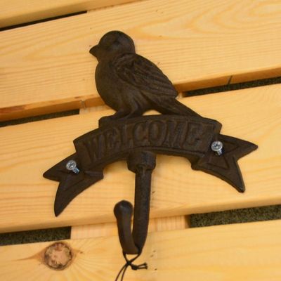 kualitas Antique Wall Mount Bird shape Black Iron Coat Hooks pabrik