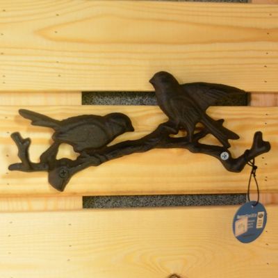 kualitas Antique Wall Mount Bird shape Black Iron Coat Hooks pabrik