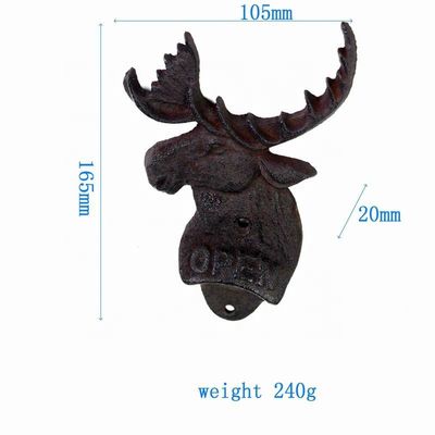 kualitas Home Decor Deer Head Brown Rust Cast Iron Bottle Opener pabrik