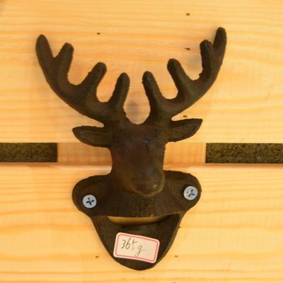 kualitas Home Decor Deer Head Brown Rust Cast Iron Bottle Opener pabrik