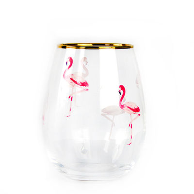 kualitas Hand Painted Gold Rim Wine Glass Tumbler With Color Decal pabrik