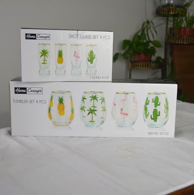 kualitas Hand Painted Gold Rim Wine Glass Tumbler With Color Decal pabrik