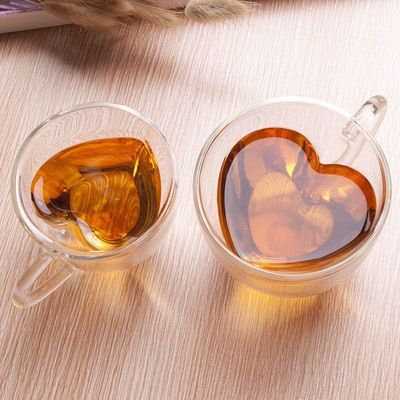 kualitas Creative Lover Heart Shape Borosilicate Transparent Tea Cups pabrik