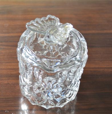 kualitas Butterfly Embossed Creative Crystal Glass Storage Jars pabrik