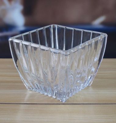 kualitas Square Optic Stripes Glass Storage Jars For Candy pabrik