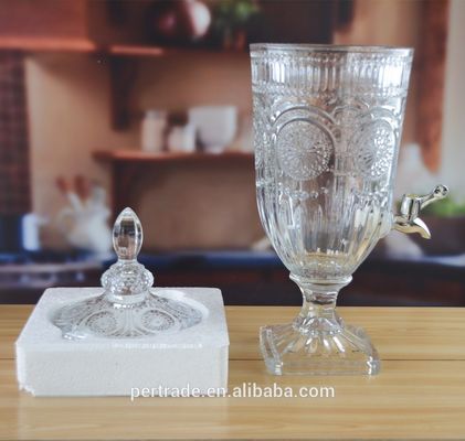 kualitas Deep Cutted Engraved 5l Glass Jar With Lid . Glass Food Storage Jars pabrik