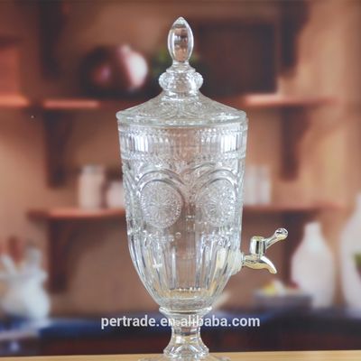 kualitas Deep Cutted Engraved 5l Glass Jar With Lid . Glass Food Storage Jars pabrik