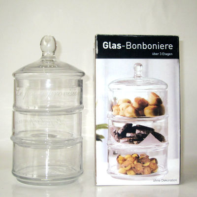 kualitas Handblown 3 Layer Stackable Storage Jars With Lids pabrik