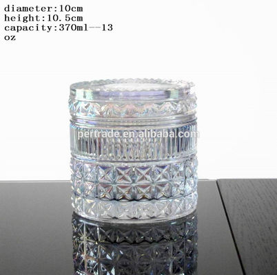 kualitas Embossed Diamonds Pattern Glass Storage Jars With For Candle pabrik