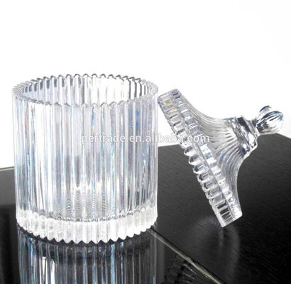 kualitas home Embossed Stripes Large Glass Container With Lid pabrik
