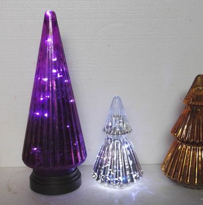 kualitas Handblown LED Holiday Glass Candle Holders Christmas Tree Pattern pabrik