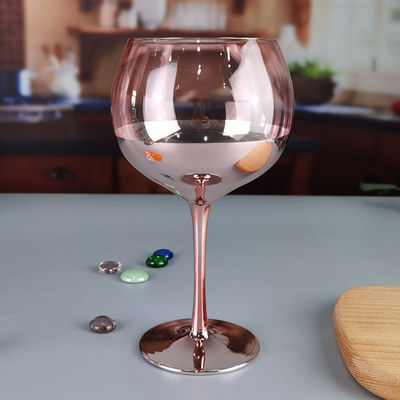 kualitas 11cm Dia 2pk Pink Gin Glasses Ion Plated Balloon Crystal Wine Glass pabrik