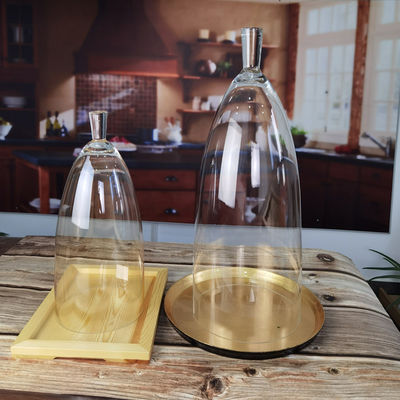 kualitas Transparent Lead Free Handled 21" Glass Dome Cloche pabrik